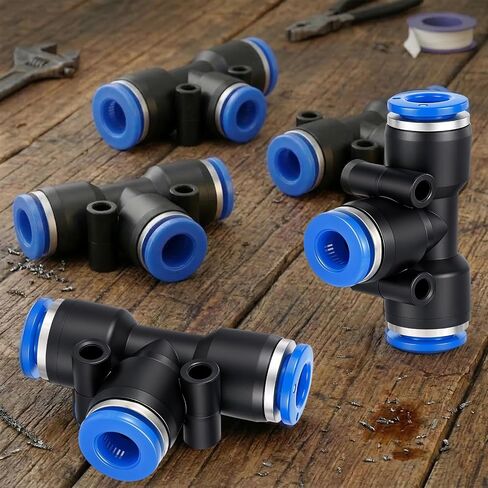10 PCS Push to Connect Tee Fitting, 1/4" OD 3 Way T Shaped Quick Push Lock Air Adapter Pneumatic, Quick Tube Connector for Auto Repair, DIY Air Tools in Saudi Arabia