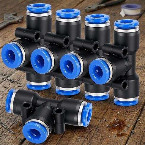 10 PCS Push to Connect Tee Fitting, 1/4" OD 3 Way T Shaped Quick Push Lock Air Adapter Pneumatic, Quick Tube Connector for Auto Repair, DIY Air Tools in Saudi Arabia