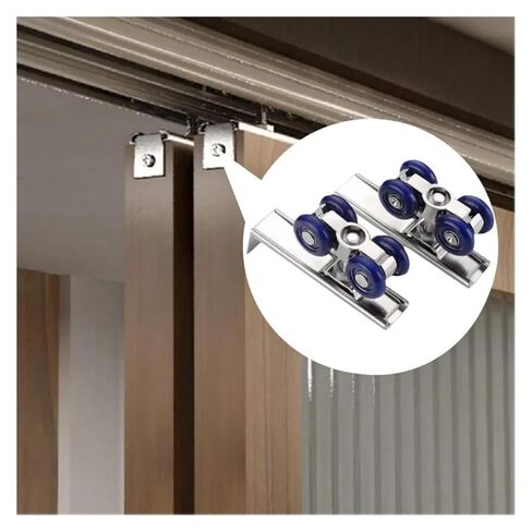 2Pcs/Set 4 Wheels Sliding Door Rollers Hardware Slide Doors Pulley Wardrobe Closet Wood Door Hanging Wheels Track Pulley in Kuwait
