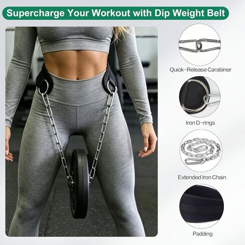 Dip Belt with Chain for Weightlifting, 33.5in Iron Chain, EVA Pad | 220lbs Load Load, Adjustable Fit, Anti-slip Support, Weighted Pull-ups Dips Squats, Unisex, Gym & Home Training in Kuwait