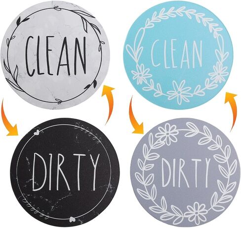 2PCS Dishwasher Magnet Signs 3.5x3.5 Inch Double Sided Clean Dirty Indicator for Kitchen Organization Home Decor(C) in Kuwait