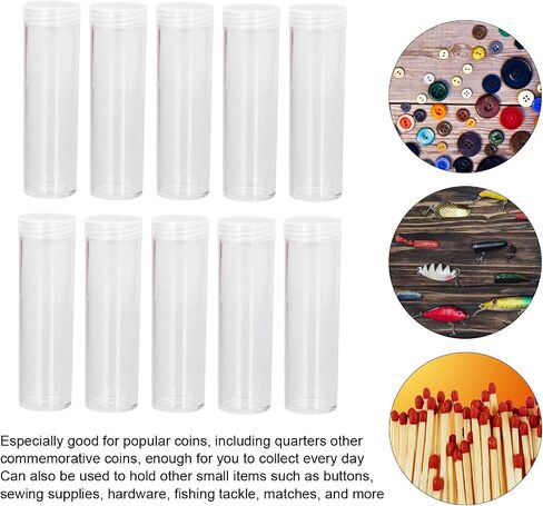 10 Pcs Plastic Tubes Assorted Sizes, Dime Storage Tubes Storage Tubes for 25mm / 0.98in Collection, Dollar Tubes Round Tubes with Cushion Sponge in Kuwait