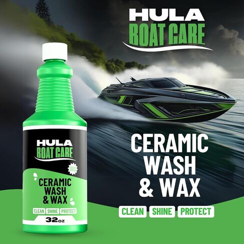 Hula Boat Wash and Wax, 32 oz — Ceramic Boat Soap with UV Protection, pH Neutral, Foam Cannon Ready, Grape Crush Scent, Made in USA in Kuwait