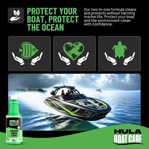 Hula Boat Wash and Wax, 32 oz — Ceramic Boat Soap with UV Protection, pH Neutral, Foam Cannon Ready, Grape Crush Scent, Made in USA in Kuwait