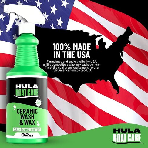 Hula Boat Wash and Wax, 32 oz — Ceramic Boat Soap with UV Protection, pH Neutral, Foam Cannon Ready, Grape Crush Scent, Made in USA in Kuwait