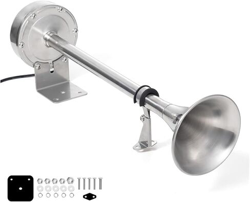 Boat Marine Single Trumpet Horn 12V Electric Stainless Steel Horn for Boats Ship Sailboat Yacht Off-Road Vehicle Truck SUV RV Vans Touring Car (silver single tone) in Kuwait