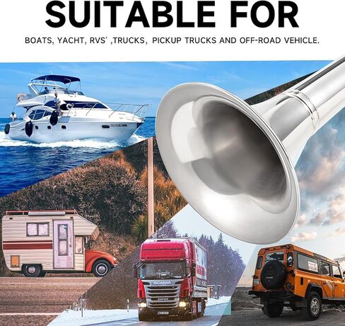 Boat Marine Single Trumpet Horn 12V Electric Stainless Steel Horn for Boats Ship Sailboat Yacht Off-Road Vehicle Truck SUV RV Vans Touring Car (silver single tone) in Kuwait