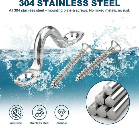 20PCS 304 Stainless Steel Eye Straps, Pad Eye Loops with Screws, Ceiling Wall Mount U Hook Tie Down Rings for Garage, Boat, Kayak, Bimini Top, Marine Hardware (Hook Length 2.13 inch) in Kuwait