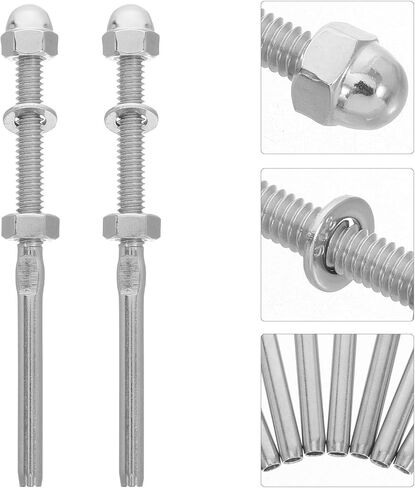 8 قطع من موصلات كابل أسلاك الفولاذ المقاوم للصدأ Healeved 1/8 بوصة مجموعة تركيبات التوتر الملولبة على سطح السفينة ومجموعة درابزين الدرج للأعمدة الخشبية والمعدنية in Kuwait