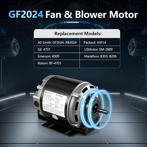 محرك مروحة ومنفاخ GF2024 1/4 HP 115V 1725 RPM 48 إطار محرك الحزام متوافق مع AO Smith/Century: GF2024، RB2024، Packard 45014، Emerson 8000، GE BF4701، USMotor: EM-2889، Marathon: B303، B206 in Kuwait