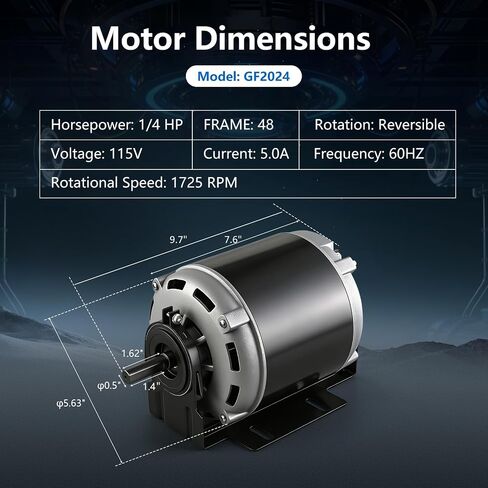 محرك مروحة ومنفاخ GF2024 1/4 HP 115V 1725 RPM 48 إطار محرك الحزام متوافق مع AO Smith/Century: GF2024، RB2024، Packard 45014، Emerson 8000، GE BF4701، USMotor: EM-2889، Marathon: B303، B206 in Kuwait