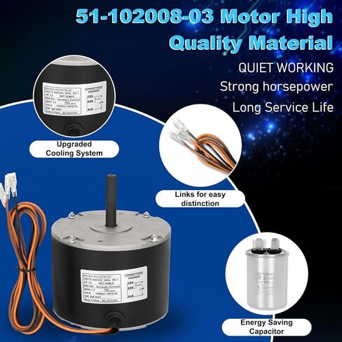 51-102008-03 Fan Motor, 1/5 HP Condenser Fan Motor Replaces Rheem Ruud 51-102008-03 51-102500-04 51-102008-07,1/5 HP 208-230 V 850 RPM 1.0 A, Designed to Work in Rheem, Ruud, Wather King in Kuwait