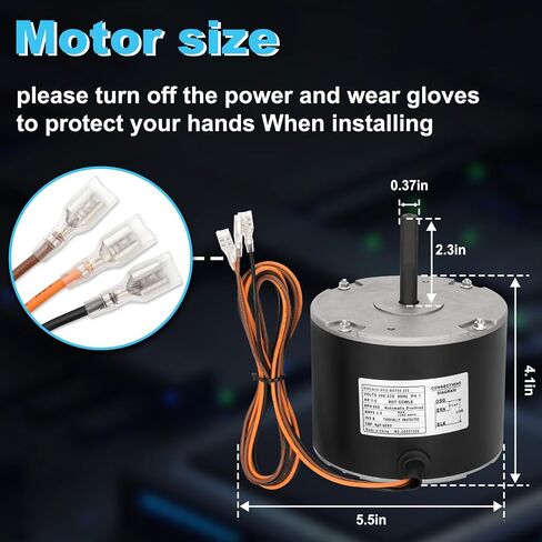 51-102008-03 Fan Motor, 1/5 HP Condenser Fan Motor Replaces Rheem Ruud 51-102008-03 51-102500-04 51-102008-07,1/5 HP 208-230 V 850 RPM 1.0 A, Designed to Work in Rheem, Ruud, Wather King in Kuwait