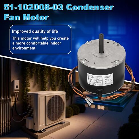 51-102008-03 Fan Motor, 1/5 HP Condenser Fan Motor Replaces Rheem Ruud 51-102008-03 51-102500-04 51-102008-07,1/5 HP 208-230 V 850 RPM 1.0 A, Designed to Work in Rheem, Ruud, Wather King in Kuwait