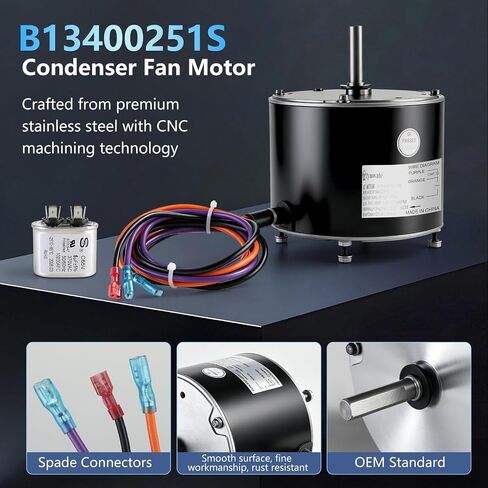 B13400251S، B13400251 محرك مروحة المكثف، محرك مروحة مكثف 1/6 حصان يستبدل Goodman Amana Janitrol B13400251 genteq 3S012 5KCP39BGY926S 5KCP39BGP870S F48A90A76، 208-230V، 1075 دورة في الدقيقة، مع مكثف in Kuwait