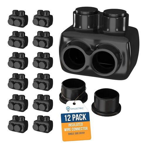 OHLECTRIC Heavy-Duty Insulated Wire Connectors (12-Pack) 2-Port Single Side Entry Electrical Lugs for 2-14 AWG Wire Range, 5/32 Hex Screw, Pre-Filled Oxide Inhibitor, Copper & Aluminum Wires UL Listed in Kuwait