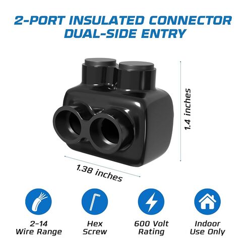 OHLECTRIC Heavy-Duty Insulated Wire Connectors (12-Pack) 2-Port Single Side Entry Electrical Lugs for 2-14 AWG Wire Range, 5/32 Hex Screw, Pre-Filled Oxide Inhibitor, Copper & Aluminum Wires UL Listed in Kuwait