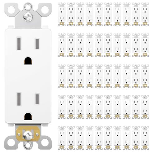 Amico 50 Pack Decorator Receptacle, 15 Amp 125V Standard Electrical Wall Outlet, 2 Pole 3 Wire, Tamper Resistant, NEMA 5-15R, Self-Grounding Residential Grade Outlet, UL Listed, White in Saudi Arabia