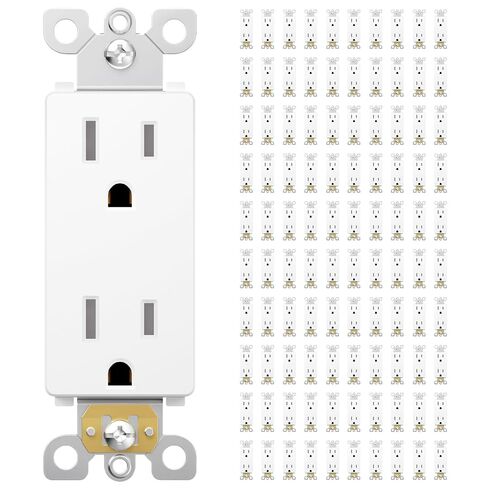 Amico 50 Pack Decorator Receptacle, 15 Amp 125V Standard Electrical Wall Outlet, 2 Pole 3 Wire, Tamper Resistant, NEMA 5-15R, Self-Grounding Residential Grade Outlet, UL Listed, White in Kuwait