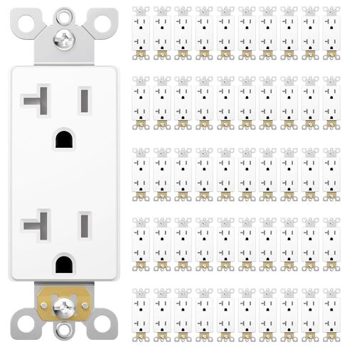 Amico 50 Pack Decorator Receptacle, 15 Amp 125V Standard Electrical Wall Outlet, 2 Pole 3 Wire, Tamper Resistant, NEMA 5-15R, Self-Grounding Residential Grade Outlet, UL Listed, White in Kuwait
