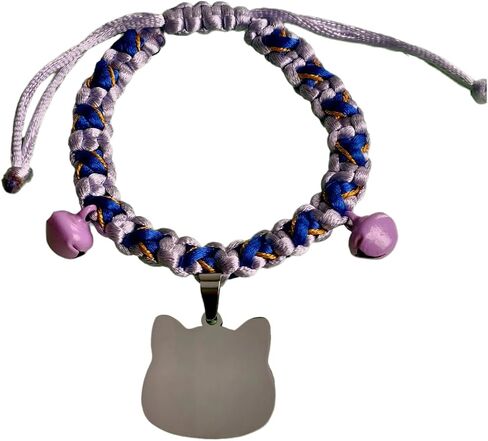 طوق قطط منسوج يدويًا، طوق حيوانات أليفة ناعم متعدد الأنماط وقابل للتعديل للقطط والكلاب الصغيرة، اسم شخصي وطوق مضاد لفقدان الهاتف (أرجواني، صغير (5.5-9.4 بوصة)، تصميم 1) in Kuwait