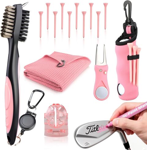 Pink Golf Accessories for Women, Acrylic Paint Ink 16 Pcs Golf Essentials Kit - Golf Club Brush & Golf Towel, Tee & Ball Holder for Bag, Divot Tool & Ball Maker, Golf Club Cleaning Kit - Golf Gifts in Kuwait