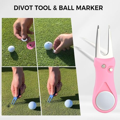 Pink Golf Accessories for Women, Acrylic Paint Ink 16 Pcs Golf Essentials Kit - Golf Club Brush & Golf Towel, Tee & Ball Holder for Bag, Divot Tool & Ball Maker, Golf Club Cleaning Kit - Golf Gifts in Kuwait