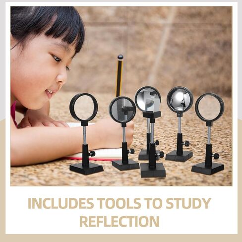 مجموعة تجارب البصريات العلمية مع مرآة مستوية وعدسة مقعرة ومنشور وعدسة محدبة - مجموعة زجاجية بصرية تعليمية لدروس الفيزياء وتعليم العلوم الجذعية in Kuwait