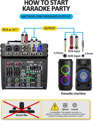R4-PROS 4 Channel Karaoke Mixer with 2 Wireless Microphones, Bluetooth Audio Mixer Sound Board, Independent Dual Mic Volume Control, USB Mixer for Home KTV, Party, Live Streaming, Podcast in Kuwait