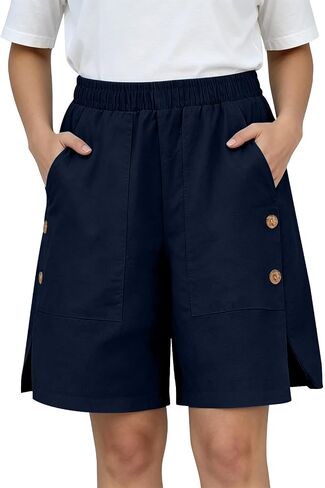 ABABC Shorts for Women Elastic Waist Side Slit Big Pocket Short Button Decor Loose Casual Summer Short Pants in Kuwait