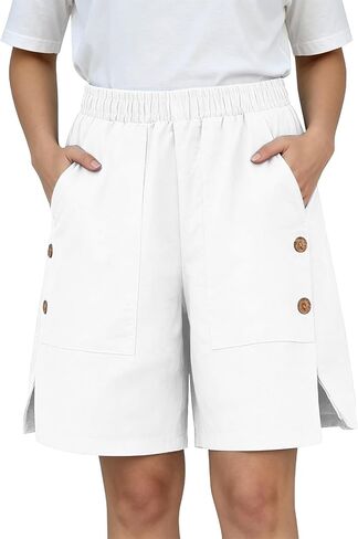 ABABC Shorts for Women Elastic Waist Side Slit Big Pocket Short Button Decor Loose Casual Summer Short Pants in Kuwait