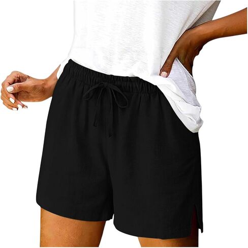 ABABC Shorts for Women Drawstring Waist Side Slit Detail Shorts Pocket Detail Casual Short Loose Fit Summer Street Short in Kuwait