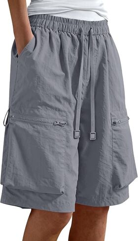 Womens Casual Shorts Cargo Pocket Elastic Waist Short Drawstring Quick Dry Breathable Summer Short Pants in Kuwait