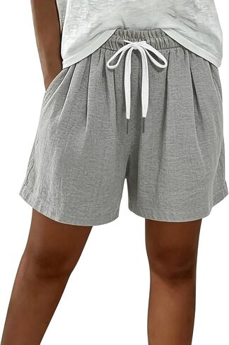 ABABC Women's Summer Shorts Elastic Waist Textured Fabric Short Drawstring Lightweight Breathable Casual Short Pants in Kuwait