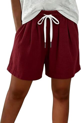 ABABC Women's Summer Shorts Elastic Waist Textured Fabric Short Drawstring Lightweight Breathable Casual Short Pants in Kuwait