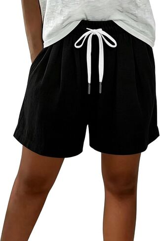 ABABC Women's Summer Shorts Elastic Waist Textured Fabric Short Drawstring Lightweight Breathable Casual Short Pants in Kuwait