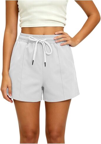 ABABC Women's Summer Shorts Elastic Waist Solid Color Short Drawstring Lightweight Breathable Casual Short Pants in Kuwait