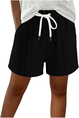 ABABC Women's Summer Shorts Elastic Waist Solid Color Short Drawstring Lightweight Breathable Casual Short Pants in Kuwait