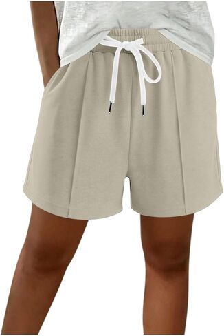 ABABC Women's Summer Shorts Elastic Waist Solid Color Short Drawstring Lightweight Breathable Casual Short Pants in Kuwait