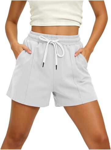ABABC Women's Summer Shorts Elastic Waist Solid Color Short Drawstring Lightweight Breathable Casual Short Pants in Kuwait