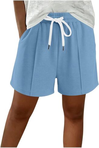ABABC Women's Summer Shorts Elastic Waist Solid Color Short Drawstring Lightweight Breathable Casual Short Pants in Kuwait