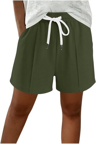 ABABC Women's Summer Shorts Elastic Waist Solid Color Short Drawstring Lightweight Breathable Casual Short Pants in Kuwait