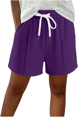 ABABC Women's Summer Shorts Elastic Waist Solid Color Short Drawstring Lightweight Breathable Casual Short Pants in Kuwait