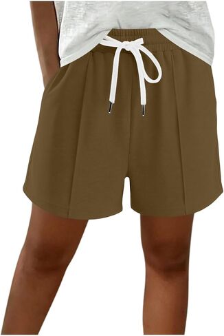 ABABC Women's Summer Shorts Elastic Waist Solid Color Short Drawstring Lightweight Breathable Casual Short Pants in Kuwait