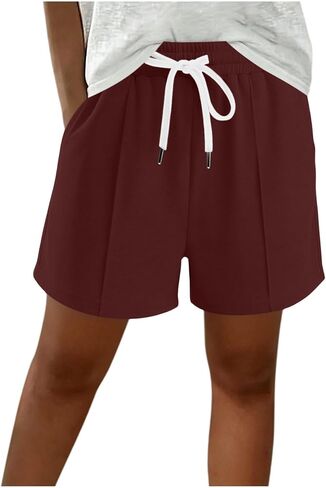 ABABC Women's Summer Shorts Elastic Waist Solid Color Short Drawstring Lightweight Breathable Casual Short Pants in Kuwait
