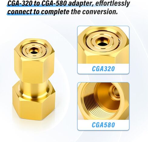 MEANLIN MEASURE 2Pcs Brass CGA-320 to CGA-580 Cylinder Adaptor, Gas Tank Adapter with Nylon Washer, CO2 Carbon Dioxide to Argon Flowmeter for CO2 Tank Welding Gas Regulator Flow Meter, 15MPa Rated in Kuwait