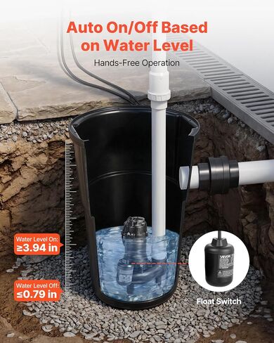 نظام مضخة مياه الصرف الصحي VEVOR، 1/2 حصان، 4800 GPH مضخة مياه الصرف الصحي من الحديد الزهر مع مجموعة حوض، 120 فولت، نظام تشغيل/إيقاف تلقائي لتجميع المياه/التسرب في الهواء الطلق ونظام إزالة مع مفتاح تعويم، تفريغ 2 بوصة، أسود in Kuwait