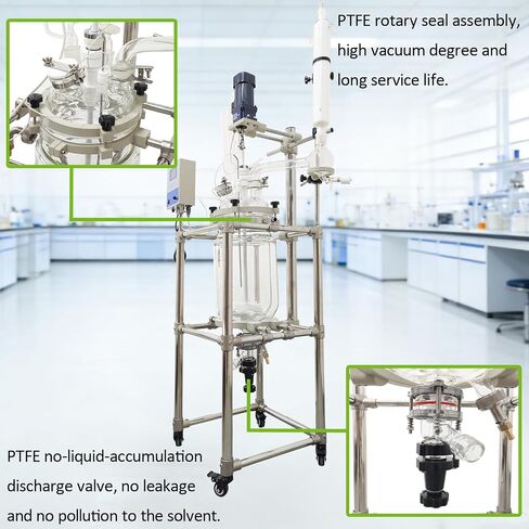 TECHTONGDA 10L Double-Layer Glass Reactor 110V Laboratory Jacketed Reactor with Digital Display, 0-500 RPM Chemical Reaction Vessel for Reaction Distillation in Kuwait