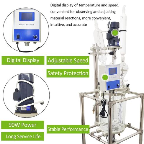 TECHTONGDA 10L Double-Layer Glass Reactor 110V Laboratory Jacketed Reactor with Digital Display, 0-500 RPM Chemical Reaction Vessel for Reaction Distillation in Kuwait