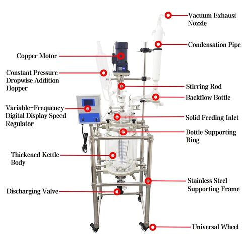 TECHTONGDA 10L Double-Layer Glass Reactor 110V Laboratory Jacketed Reactor with Digital Display, 0-500 RPM Chemical Reaction Vessel for Reaction Distillation in Kuwait